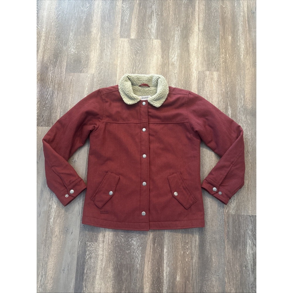 Sorel Women's Medium Wool Blend Snap Front Button Jacket Sherpa Lined Red